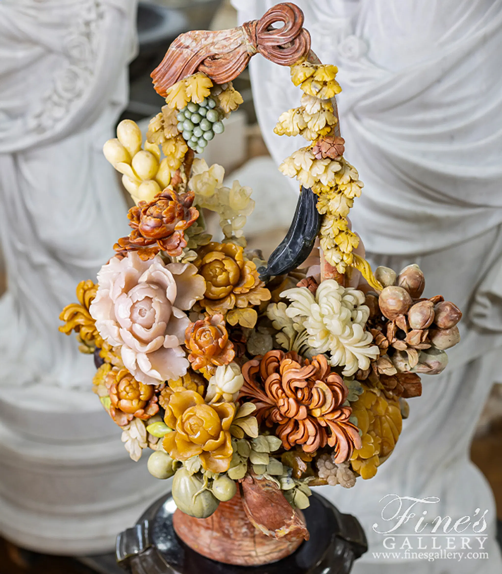 Marble Statues - Jade Flowers - MS-298 - Fine's Gallery, LLC.